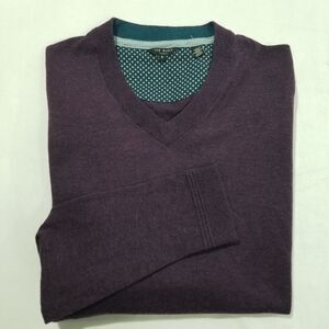 Ted Baker London Sweater 5 UK Large Cashguy Noel Slim V-Neck Wool Silk Cashmere